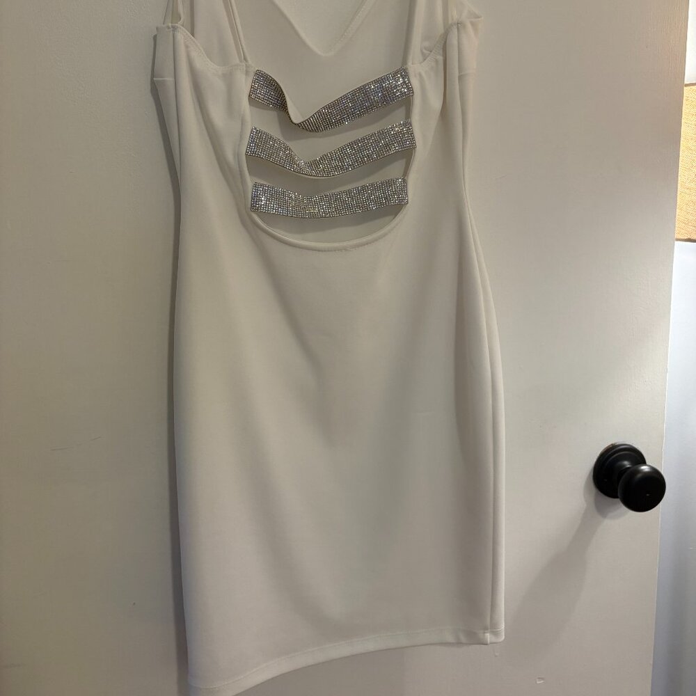 Windsor White Bodycon Dress w/ Rhinestone Back - S